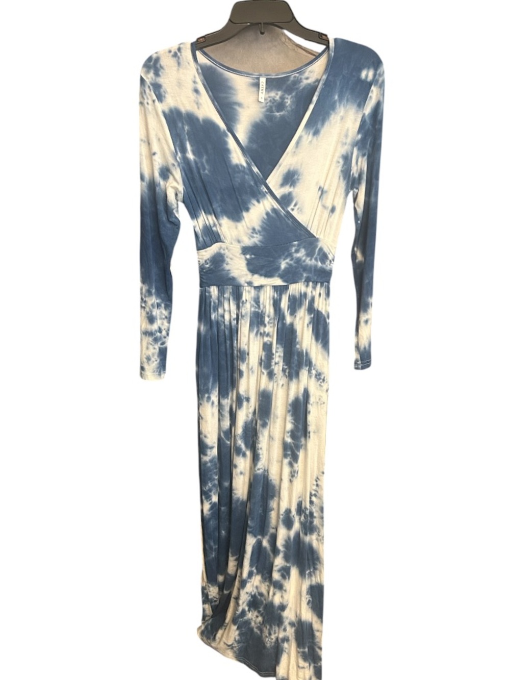 Cathy blue  and Cream Tie-Dye Wrap Maxi Dress